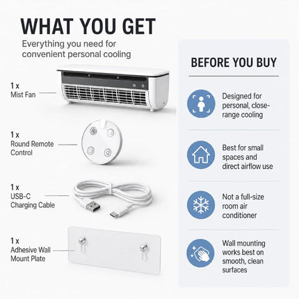 Misting Fan Wall Mount No Drill, Battery Powered Desk Fan – image 11