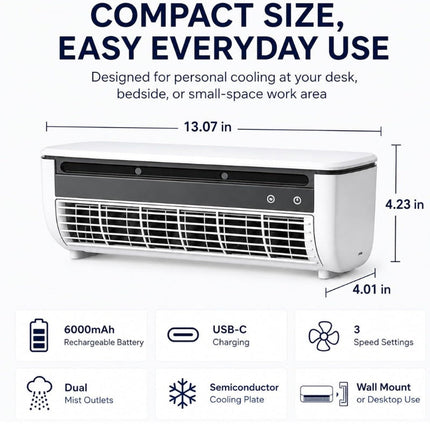 Misting Fan Wall Mount No Drill, Mini Rechargeable Air Conditioner with 6000mAh Battery – image 10