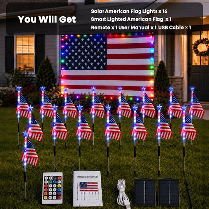Solar Flag Lights 16 Pack with 3x5 ft Lighted US Flag, 4th of July Decorations – image 12