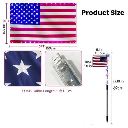 Solar Flag Lights 16 Pack with 3x5 ft Lighted US Flag, Solar Stake Lights – image 11