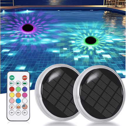 Solar Floating Pool Lights with UV Sterilization, LED Pool Light 2 Pack with Remote and 12 RGB Modes, Hot Tub Lights