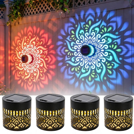 Outdoor Solar Lights Wall Mounted 4 Pack, Mandala Solar Wall Lights with 7 Colors, Waterproof LED Wall Lights for Fence
