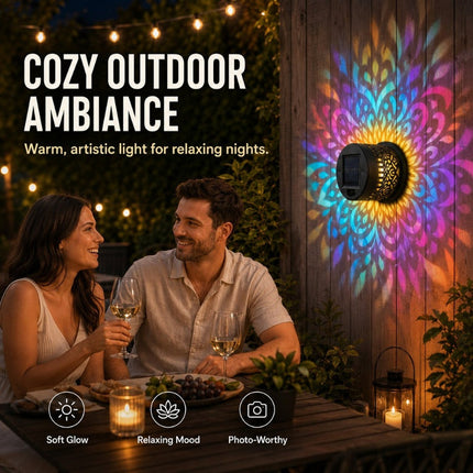 Outdoor Solar Lights Wall Mounted 4 Pack, Mandala Solar Wall Lights with 7 Colors