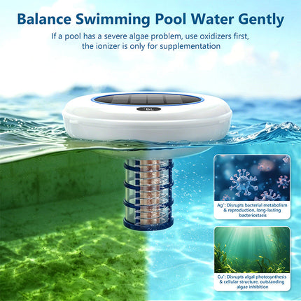 Solar Pool Ionizer with LED Light, Floating Pool Ionizer for Above Ground Pools