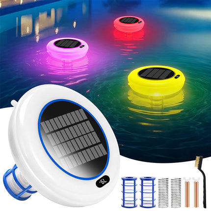 Solar Pool Ionizer with LED Light, Floating Pool Ionizer for Above Ground Pools, Copper Pool Sanitizer for Chlorine