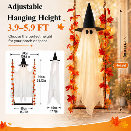 Swinging Ghost Halloween Decoration 6 ft with 8 Lighting Modes, Hanging Halloween Ghost Decor for Porch - image 7