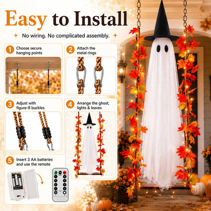 Swinging Ghost Halloween Decoration 6 ft with 8 Lighting Modes, Outdoor Halloween Decorations - image 8