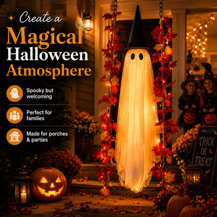 Swinging Ghost Halloween Decoration 6 ft with 8 Lighting Modes, Outdoor Halloween Decorations