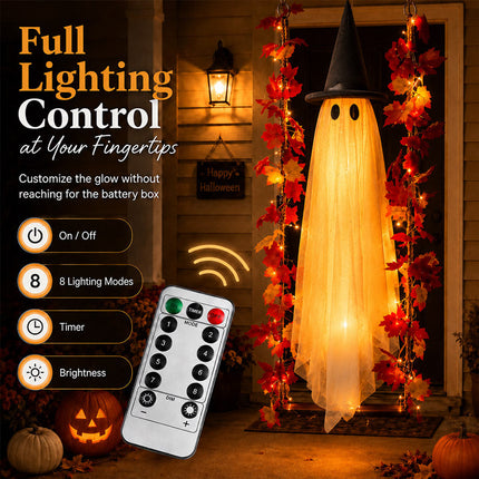 Swinging Ghost Halloween Decoration 6 ft with 8 Lighting Modes, Hanging Halloween Ghost Decor for Porch - image 5
