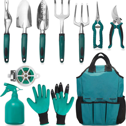 Garden Tool Set, 11 Piece Gardening Tool Set with Pruning Shears, Gardening Gloves, Garden Trowel, Weeder Tool and Tote