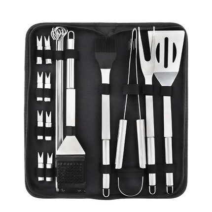 BBQ Grill Tool Set with Storage Bag, Stainless Steel Grill Accessories with Tongs and Basting Brush, Kebab Skewers