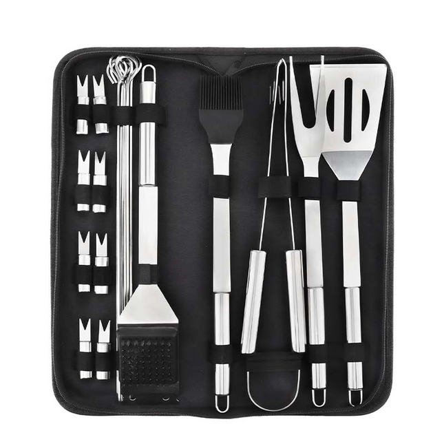 BBQ Grill Tool Set with Storage Bag, Stainless Steel Grill Accessories with Tongs and Basting Brush, Kebab Skewers_00