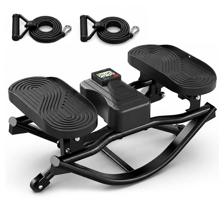 Mini Stair Stepper with Resistance Bands, Side to Side Rocking Stepper, Low Impact Cardio Machine for Home Workouts
