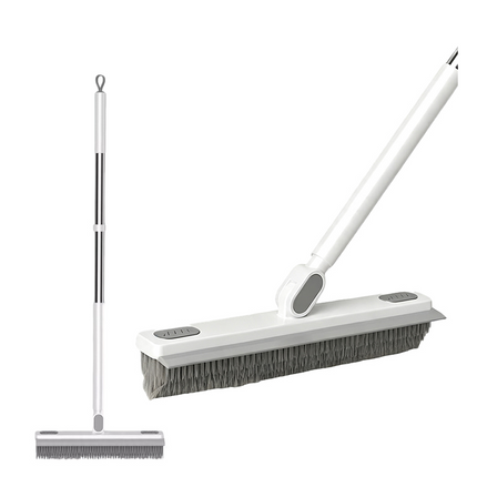 Long Handle Scrub Brush with Squeegee, Rotating Bathroom Cleaning Brush for Tile and Gaps, Grout Cleaning Brush