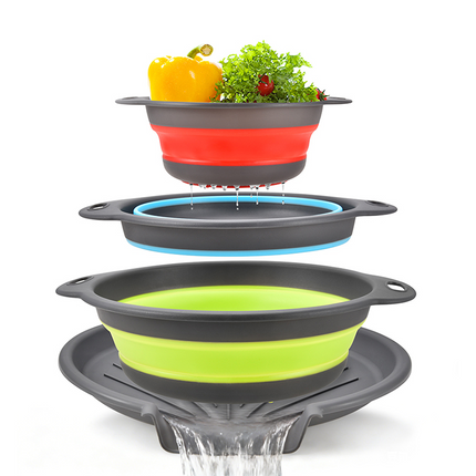 Collapsible Kitchen Strainer Set of 3, Collapsible Colander with Self Draining Base, Food Strainer, Pot Strainer