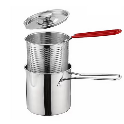 Stainless Steel Fryer with Strainer Basket, Deep Fryer Pot with Lid, Stovetop Frying Pot for French Fries and Tempura