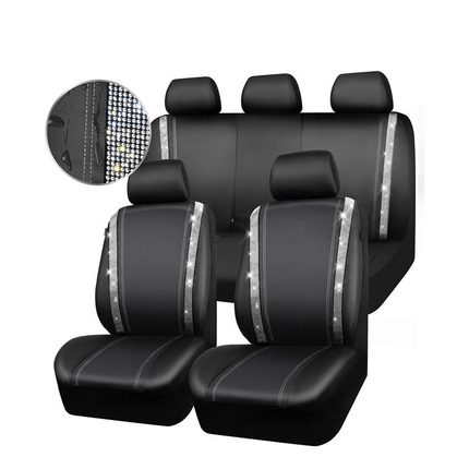 Leather Car Seat Covers with Rhinestones, Bling Car Seat Cover Full Set or Front Seats, Cute Car Accessories for Women