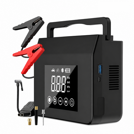 Portable Jump Starter with Air Compressor, 2500A Car Battery Jump Starter with 150 PSI Tire Inflator and Power Bank