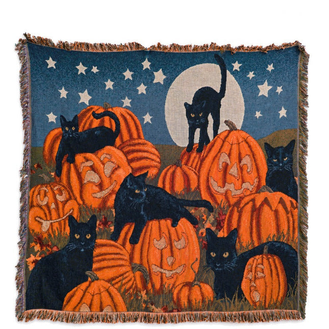 Halloween Throw Blanket, Vintage Halloween Cat Cozy Blanket for Couch, Cotton Throw Blanket, Sofa Throw for Fall Decor_00