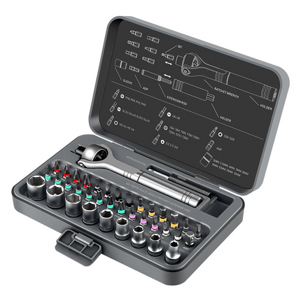 Ratchet Screwdriver Set, Multi Bit Screwdriver with Magnetic Bit Holder, 180 Degree Angle Screwdriver for Home Repair
