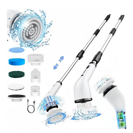 Electric Spin Scrubber, Cordless Shower Scrub Brush with Long Handle and 2 Speeds, Bathroom Scrubber for Tub and Tile