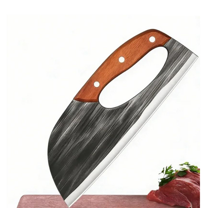 Hand Forged Meat Cleaver Knife, Heavy Duty Butcher Knife with Wooden Handle, Stainless Steel Chopping Knife for Kitchen