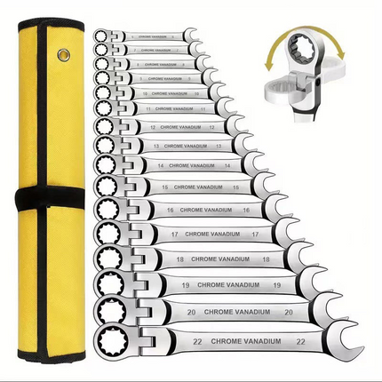 Flex Head Ratcheting Wrench Set, Combination Wrench Set with 72 Tooth Ratchet Wrenches, Chrome Vanadium Car Repair Tools