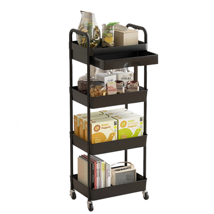 Rolling Utility Cart with Wheels, 3 Tier Rolling Cart with Hooks and Hanging Cups, Rolling Drawer Cart for Storage