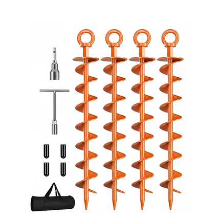 Screw In Ground Anchors 4 Pack, Heavy Duty Earth Anchors with Drill Adapter, Trampoline Stakes and Tie Down Anchor Kit