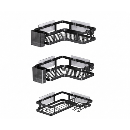 Corner Shelf for Bathroom, Corner Shower Shelf No Drill, Wall Mounted Corner Shelf with Hooks, Adhesive Bathroom Caddy