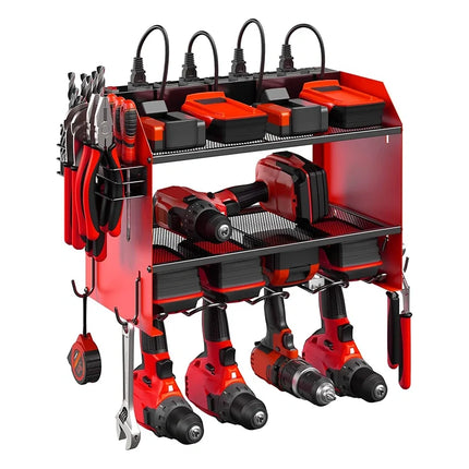Power Tool Organizer Wall Mount, Garage Tool Storage with 8 Outlets, Garage Storage Shelf for Cordless Tools