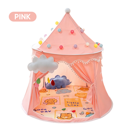 Kids Tent Castle with String Lights and Flags, Large Playroom Tent, Princess Tent with Storage Bag for 2 to 3 Children