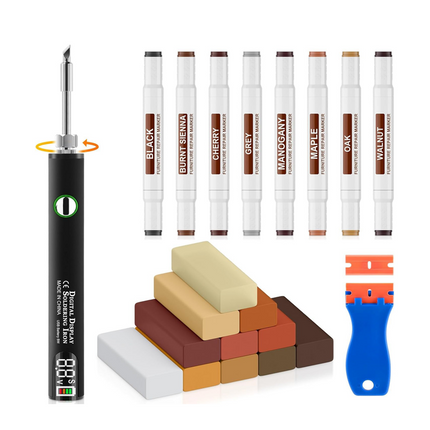Laminate Wood Floor Repair Kit, Hardwood Floor Filler with Heated Wax Pen, Wood Floor Scratch Repair Wax and Markers