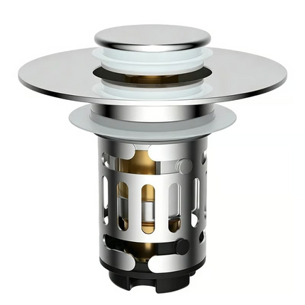 Pop Up Sink Stopper with Strainer, Bathroom Sink Drain Stopper with Hair Catcher, Stainless Steel Sink Strainer Basket