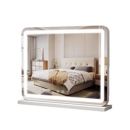 LED Vanity Mirror with Lights, Lighted Makeup Mirror with 10X Magnifier and Dimming, Large Wall Mirror with Stand