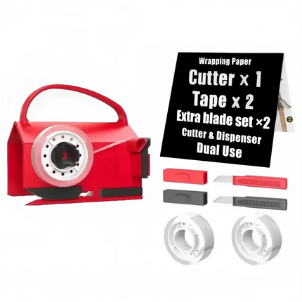 Wrapping Paper Cutter with Tape Dispenser, Gift Wrap Cutter Kit with Replacement Blades, Gift Wrapping Tool for Holidays