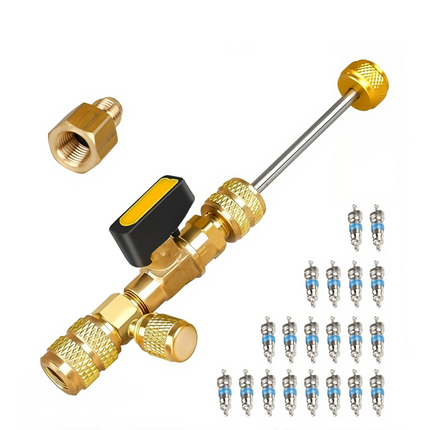 Valve Core Removal Tool for HVAC, AC Valve Core Remover and Installer, Valve Core Tool Kit with 20 Cores and Adapter