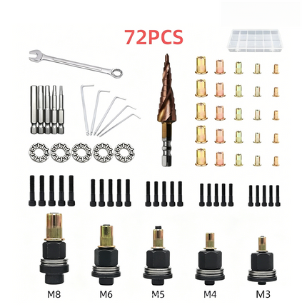 Carbon Steel Rivet Nut Tool Kit, Rivnut Tool for Manual Wrench or Drill, Nut Rivet Kit with Threaded Rivets