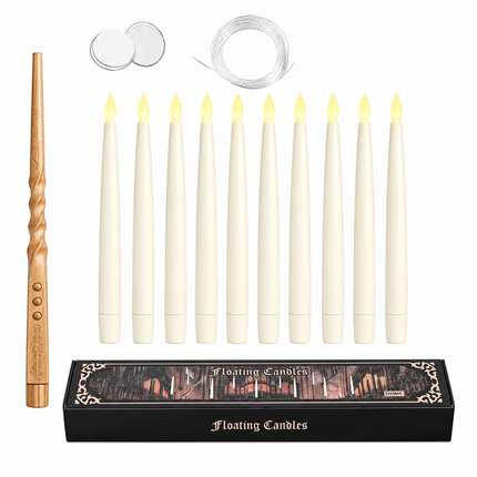 Flameless Taper Candles, Floating Candles with Magic Wand Remote, Battery Operated Candles for Halloween Decorations