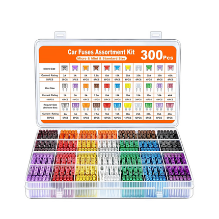 Car Fuses Assortment, 300 Pack Automotive Fuses Kit with Fuse Puller, Mini Fuse, Micro and Standard Blade Fuses