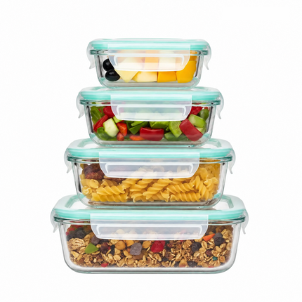 Glass Food Storage Containers with Lids, Glass Meal Prep Containers Set of 4, Microwave Safe Glass Containers with Lids