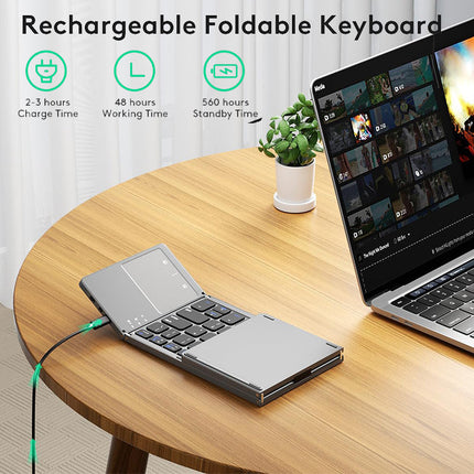 Foldable Wireless Keyboard with Touchpad, Portable Bluetooth Keyboard for Tablet and Phone
