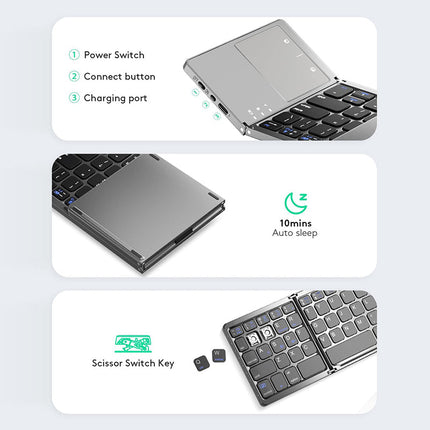Foldable Wireless Keyboard with Touchpad, Portable Bluetooth Keyboard for Tablet and Phone – image 4