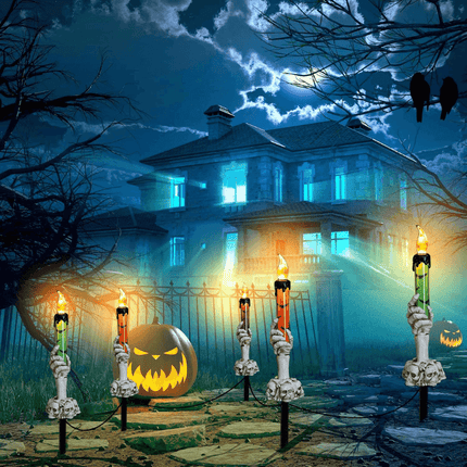 Indoor Halloween Decorations for Porch, Halloween Yard Decor with 5 Skull Candle Lights – image 7
