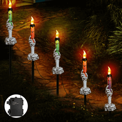 Solar Halloween Lights Outdoor, Halloween Yard Decor with 5 Skull Candle Lights