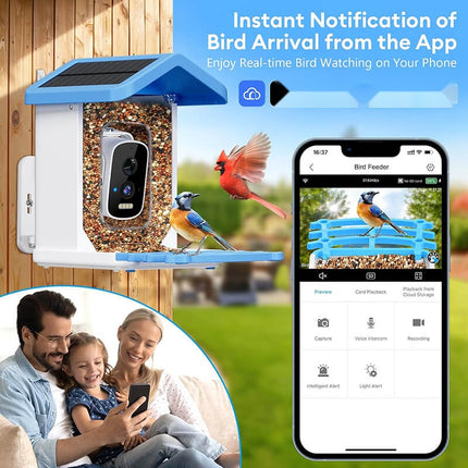 Bird Feeder Camera Solar Powered, Smart Bird Feeder with 5MP AI Camera
