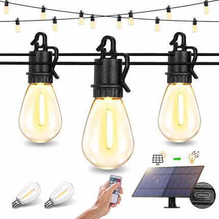Outdoor String Lights Solar Powered, Solar Garden Lights for Patio Lighting, Shatterproof LED String Lights