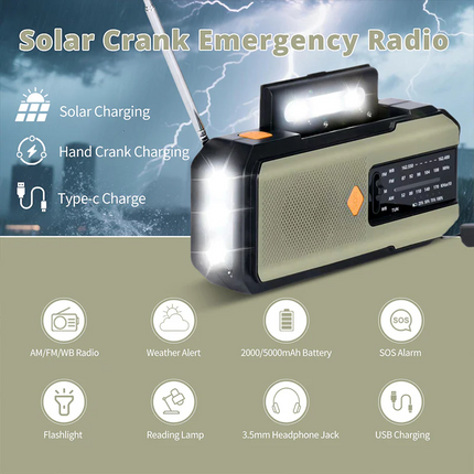 Emergency Weather Radio, Solar Hand Crank Radio with Power Bank